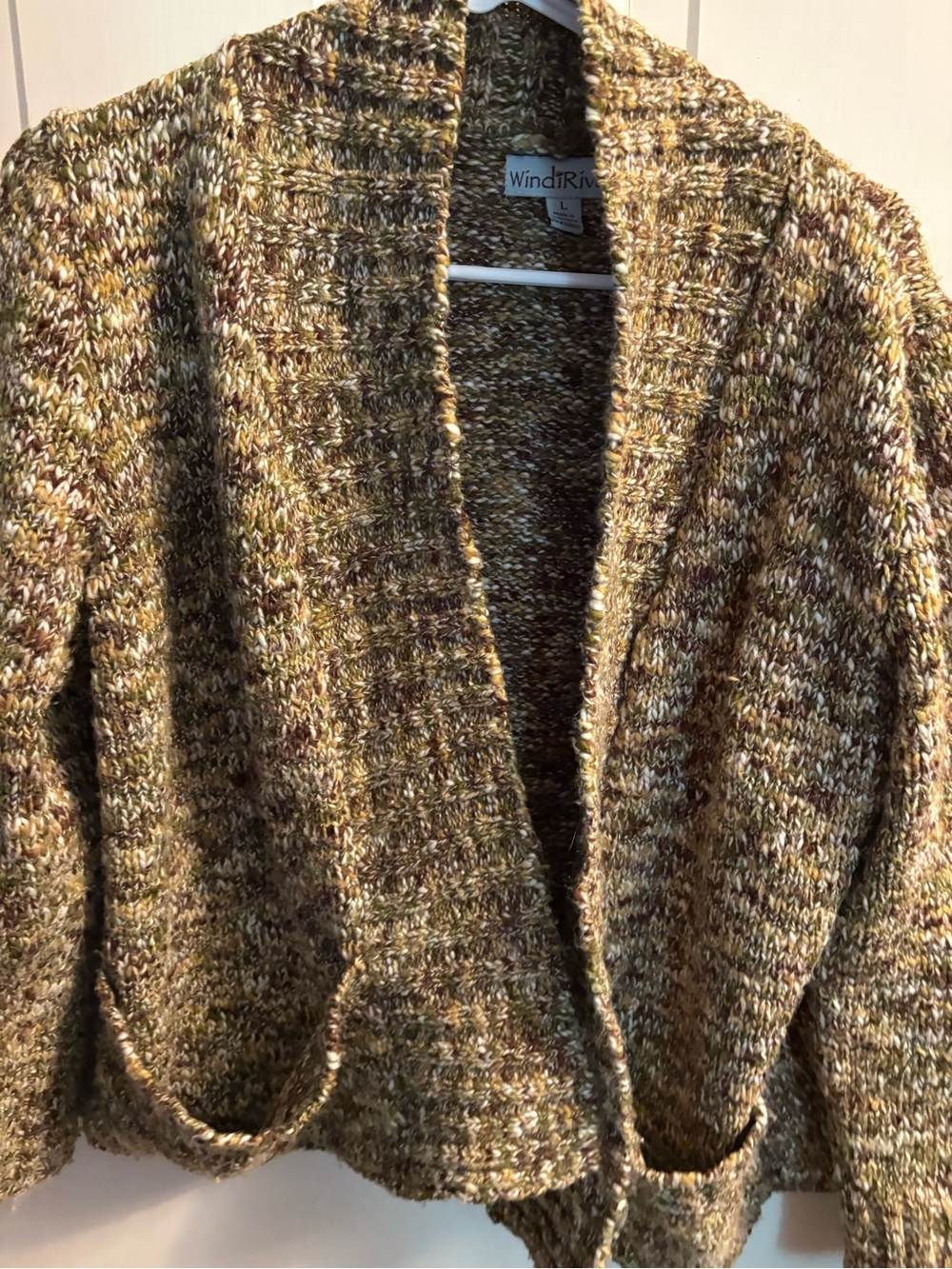 Women's Marled Mustard Open-Front SweaterWindiriver size l